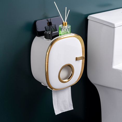 Porte-papier hyginique mural lumire de luxe tanche en plastique rangement sanitaire support de bote Salle de bain, WC WC et acce (1/4)
