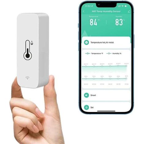 Capteur hygromètre thermomètre WiFi, moniteur de température et d'humidité sans fil pour la maison, surveillance à distance en temps réel Thermohygromètre intelligent avec stockage de donnée