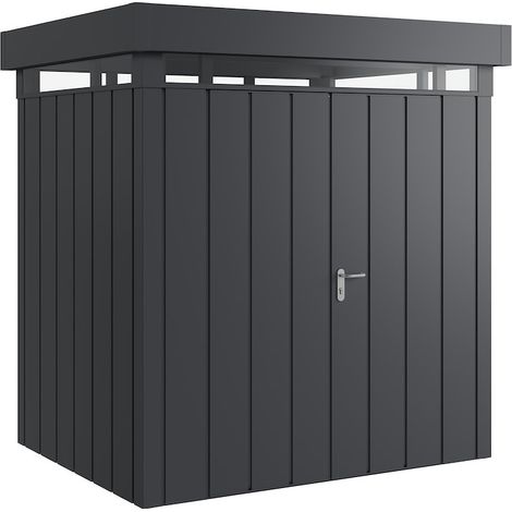 Hörmann Metall-Gerätehaus "Juno" mit Flachdach, JFD4 - Modern, 214 x 166 cm (B x T), anthrazit, 2-flüglige Tür, mit Lichtband