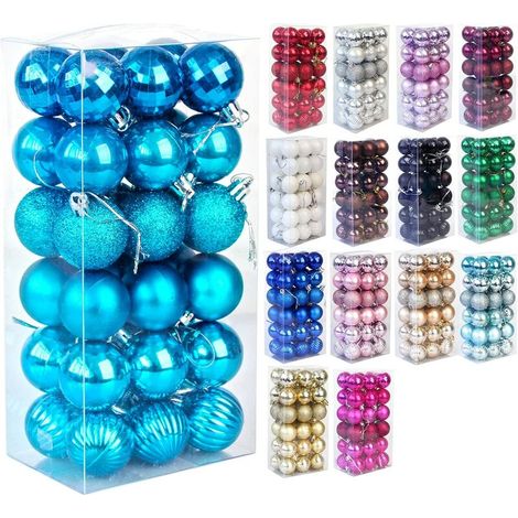 décoration de Noël Ensemble de 36 pièces de boules de Noël boule de décoration d'arbre de Noël incassable boule de Noël ornement de vacances décoration de fête de mariage boule, bleu lac cadeau de Noë (1/4)