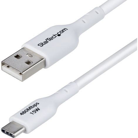 StarTech.com Câble de Charge USB-A vers USB-C de 3m, Charge et Synchronisation, 3A, USB 2.0, Gaine TPE - Cordon de Charge USB Blanc