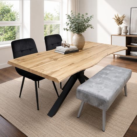 Dining Table Set with 2 black Velvet Chairs and 1 Grey Bench Dining Room Furniture Set (1/5)
