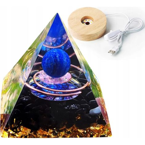 Piramide in orgonite + base per lampada a LED 5 cm pietre di cristallo amuleto 5 cm HX07 (1/5)