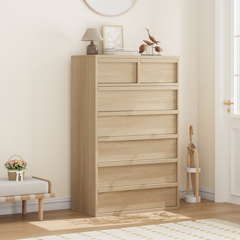 IDEALHOUSE Commode Haute 7 Tiroirs Bois Naturel (1/5)