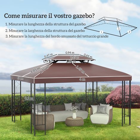 Bâche de rechange imperméable en polyester avec protection UV 3 x 4 m pour pavillon de jardin sur toit, marron (1/5)