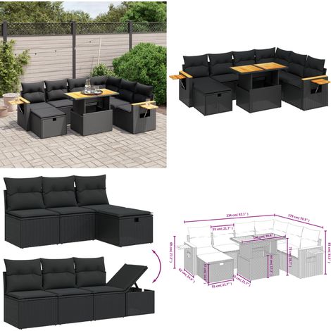 8-tlg. Garten-Sofagarnitur mit Kissen Schwarz Poly Rattan - Gartenmöbel Set - PE-Rattan Möbel - Outdoor Lounge - Garten Sofa - Balkon Möbel - Home & Living (1/5)