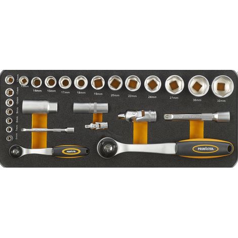 Primaster Mechaniker-Steckschlüssel-Set 27tlg. Drehmomentschlüssel Ratschen (1/2)