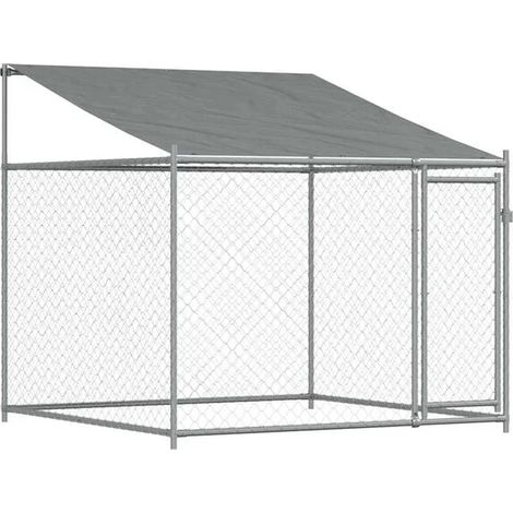 Cage pour chien avec auvent et porte, grise, 2 x 2 x 2 mètres, acier galvanisé