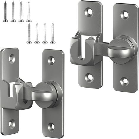 2 Paires Loquet Porte, 90°/180° Verrou Porte, Aluminium Verrou Porte Coulissante, Serrure Porte Coulissante avec 8 Vis, Argent, pour Portes, Fenêtres, Armoires (1/5)