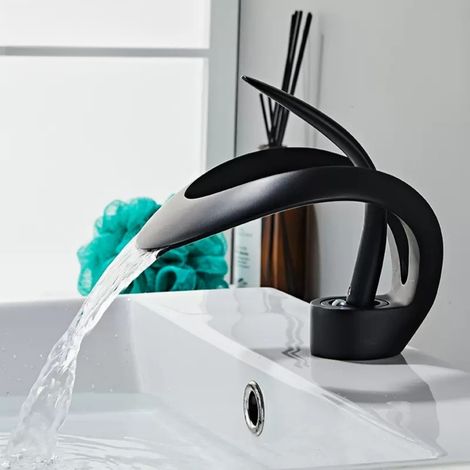 Robinet Cascade Salle De Bain, Mitigeur Lavabo Avec Valve En Céramique Monocommande Chaude Et Froide Réglable (1/5)
