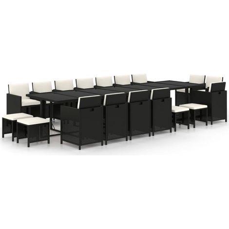 Maison Exclusive - Set da Pranzo per Giardino 19 pz con Cuscini in Polyrattan Nero (1/5)