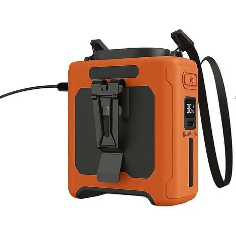 Ventilateur de taille portable 10 000 mAh avec batterie externe, éclairage LED, ventilateur de cou à suspendre, 5 vitesses, flux d'air puissant, couleur orange. (1/5)