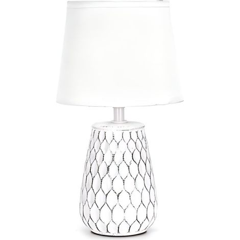 Lampe Déco Céramique Blanche Effet Vieilli - Douille E14 - Style Rustique - Ambiance Chaleureuse (1/3)