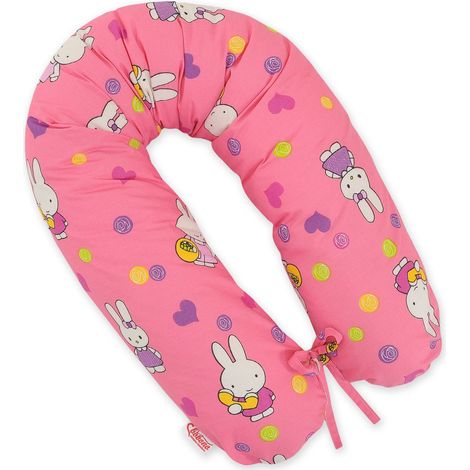Längeres Schwangerschaftskissen für Schwangere zum Schlafen + abnehmbarer Bezug - Hallo Hase rosa (1/5)