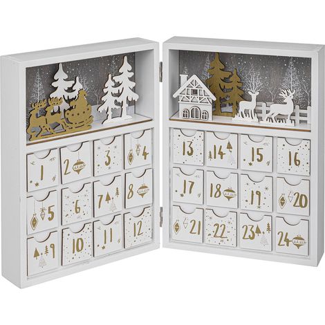 Atmosphera – Calendrier de l'Avent en bois 42 x 30 cm – 24 tiroirs pour surprises – Design élégant inspiré d'un livre ancien – Décoration de Noël (1/4)