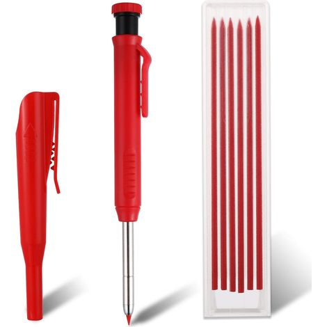 Crayons de charpentier mécaniques avec 6 recharges, crayons de charpentier solides avec taille-crayon intégré pour le travail du bois, trous profonds, crayons automatiques à long bec pour le