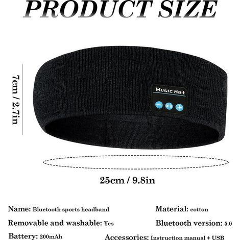 Bluetooth-Stirnband für Sport & Schlaf, kabellose Kopfhörer mit atmungsaktivem, schweißableitendem Material, seitlichen Verstellknöpfen, 6–10 Stunden Akkulaufzeit, HD-Stereo-Sound, ideal zum Schlafen, (1/4)