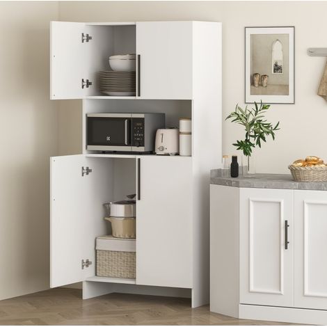 MEUBLIV buffet de cuisine 79x40x175 cm blanc – rangement avec niche micro-ondes (1/5)