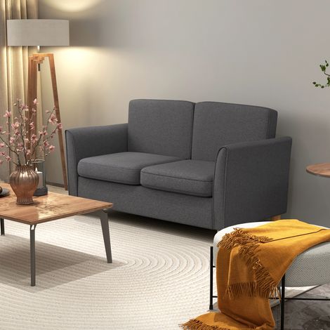 Modern Dark Grey Compact Loveseat Sofa for Living Room,Stylish 2-Seater Design with Wooden Legs and Armrests (1/5)