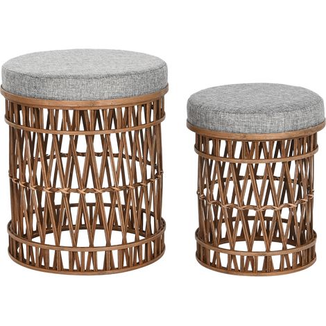 Set de 2 repose-pieds en bambou naturel et polyester gris -PEGANE- (1/3)
