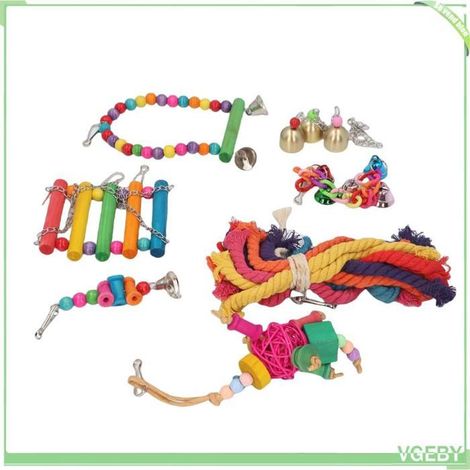 Jouets pour oiseaux - FAFEICY - Ensemble 7 modèles - Bois & cloche - Pour perroquets - Facile à installer (1/5)