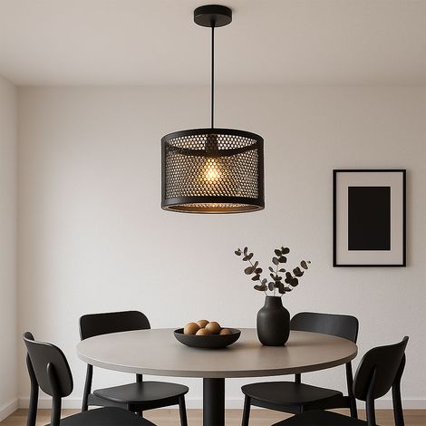 LED Pendelleuchte Hängelampe Wohnzimmerleuchte Retro Pendel Hängeleuchte Esstischlampe, schwarz gold, Metall Gitterschirm, 1x E27 Filament LED, DxH 40x150 cm