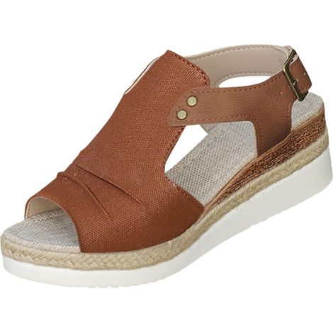 Sandalias de verano para mujer con tacón de cuerda - Sandalias casuales con abertura tipo boca de pez - Suela plana - Sandalias casuales para mujer, color marrón, talla EU 39.5 (1/5)