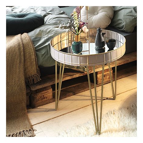 Table d'appoint ronde 51x50 cm en métal taupe et doré