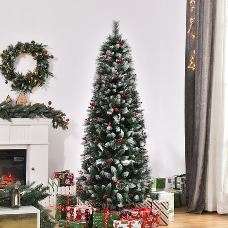 Árbol de Navidad Artificial 180 cm con 539 Ramas 51 Bayas Hojas de PVC Decoración Navideña para Interiores Verde (1/5)