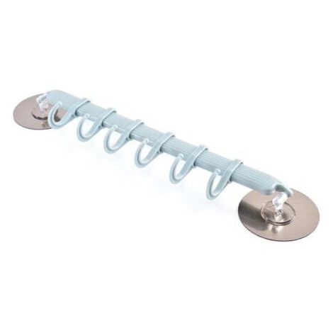 BUNTHAUS Porte Ustensiles Cuisine à 6 Crochets Ajustables, rotatif Murale en Accroche Tringle pour Salle de bain, Salon, Barre, Bleu