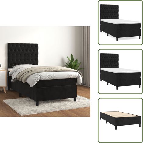 The Living Store Cama box spring con colchón cuero sintético negro 90x190 cm - Colchón de muelles