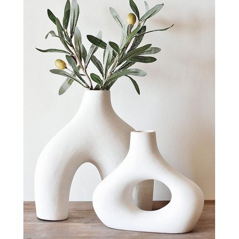 Lot de 2 vases en Forme de Donut – Minimaliste Nordique, Vase Creux en céramique Blanche Centre de Table, Olivier, Mariage, Salon, bibliothèque, Bureau, Maison Moderne, entrée, Console (1/5)