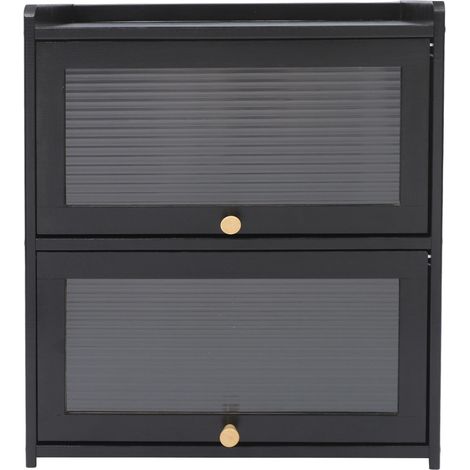 Boîte à pain grande capacité Boîte à pain en bois pour cuisine Grande boîte à pain à 2 niveaux 42 x 25 x 50 cm Meilleur rangement pour le pain avec porte magnétique en acrylique Boîte à pain (noire) (1/5)