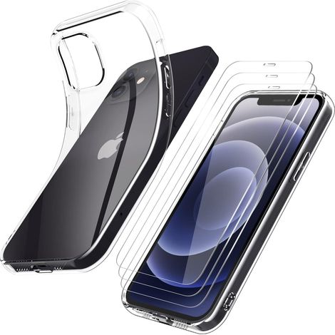 3X CUSTODIA IN VETRO PER IPHONE 12/12 PRO 6.1' TRASPARENTE (1/5)