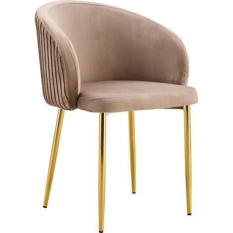 Lot 2 Chaises Salle à Manger Carlita Accoudoirs Velours Taupe Pieds Gold 44,5x50x80cm (1/5)