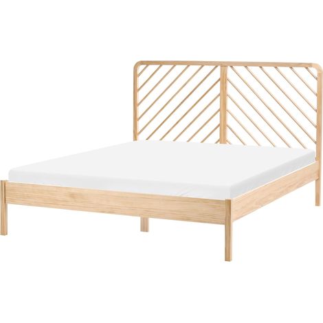 Bed Light Brown Pine Wood Frame with Slatted Bed Base EU King Size 5ft3 Natural Scandi Style SEPHOS (1/5)