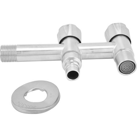 G1/2 Edelstahl-Wasserhahn, 1 Zulauf, 2 Auslässe, Waschmaschinen-Wasserhahn für Bad, Balkon
