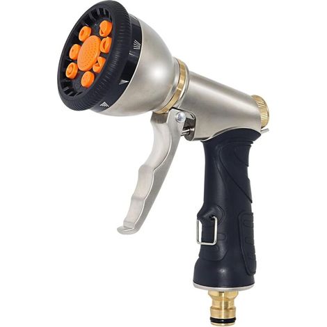 Heavy Duty Metal Garden Hose Nozzle with 9 Adjustable Modes - Non-Slip Spray Gun for Cleaning, Garden Watering, Car Washing, Pet Bathing