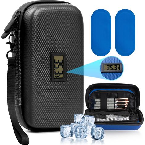 Nevera portátil para insulina de 24 horas – nevera para medicamentos para diabéticos – con termómetro y pantalla de temperatura – bolsa térmica con 2 acumuladores de frío