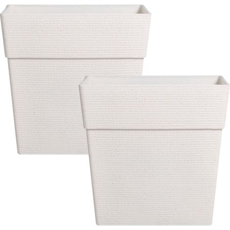Set of 2 Garden Plant Pots Off-White Synthetic Large Ribbed Effect Flower Pots for Patio NIGELLIA (1/5)