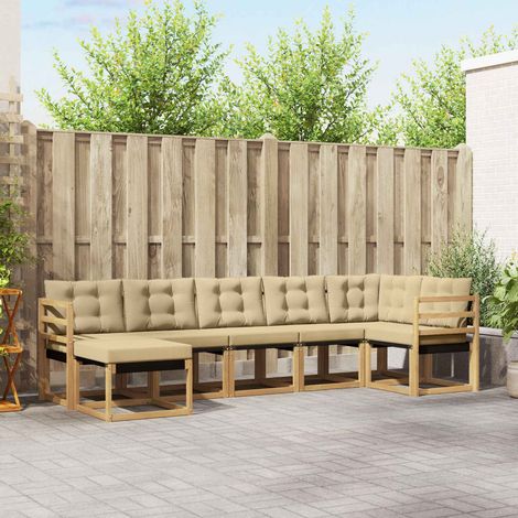 vidaXL Outdoor-Sofagarnitur mit Kissen 7 pcs Weiß und Beige (1/5)