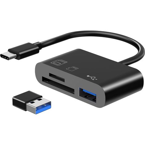 Lecteur de Carte SD USB C, 3en 1USB C vers Adaptateur SD/Micro SD/USB 2.0, Lecteur de Carte Mémoire TF Compatible avec Les Appareils de Type C comme Samsung, MacBook, Ordinateur Portable, Tablette (1/5)
