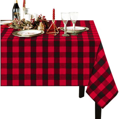 Nappe à carreaux 140x300 cm rectangulaire, rouge-noir, facile d'entretien