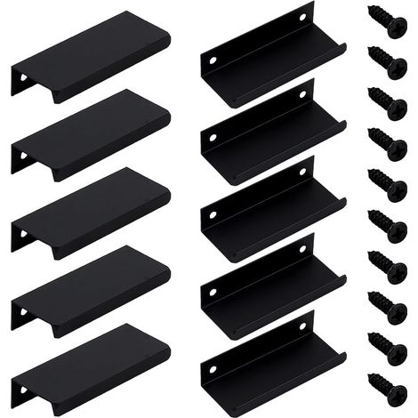 Lot de 10 poignées rectangulaires de 8 cm pour placard de cuisine, avec vis, en fer, pour tiroirs, armoires, portes de penderie (noir) (1/5)