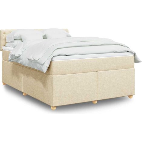 vidaXL Sommier à lattes de lit avec matelas Crème 140x190 cm Tissu (1/5)