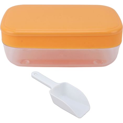 Moule à glaçons réutilisable flexible avec bac à glace à étages et couvercle orange (1/5)