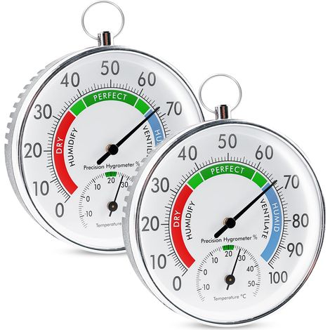 Lot de 2 thermomètres-hygromètres analogiques avec anneau de suspension (1/5)