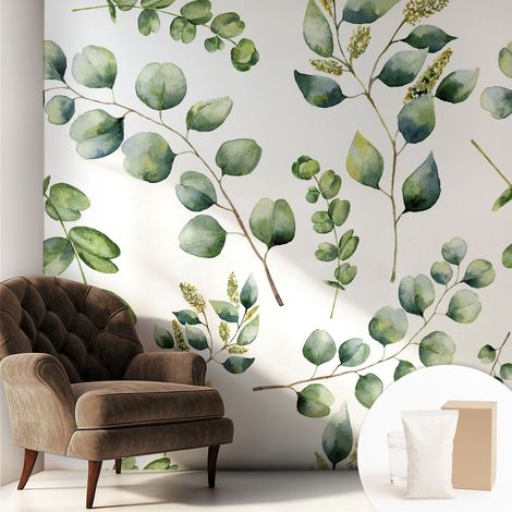 Tapete Vliestapete mit Kleber - Wanddekoration Wohnzimmer - Tapete Schlafzimmer Grüne Blätter 250x250 cm (1/5)