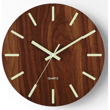 Horloge murale lumineuse silencieuse de 12 pouces, design sans tic-tac, veilleuse en bois, horloge murale ronde pour salon et chambre à coucher, brille dans le noir – Échelle (1/5)