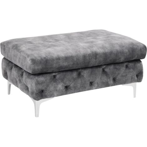Pouf VELENA dunkelgrau – Barocker Samtpouf mit silbernen Metallfüßen